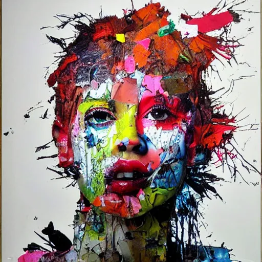 Prompt: photo of young woman by artur bordalo in style of jackson pollack