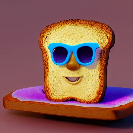 Prompt: a cute toast with sunglasses and a blue flower, pixar, render, 8k