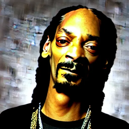 Image similar to Snoop Dog with big eyes eye color red , smiling and holding a joint in his hand