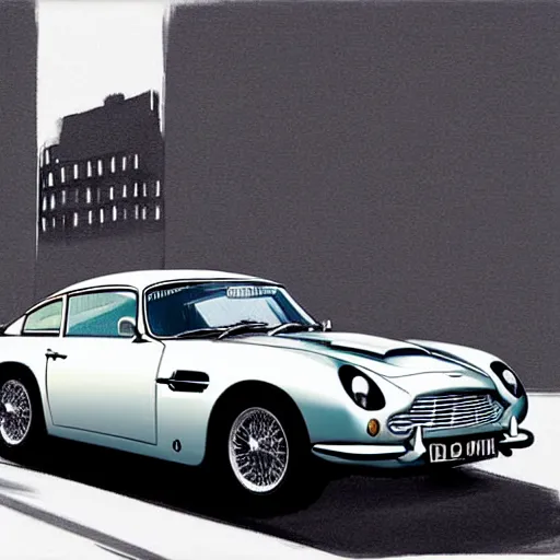 Prompt: a marker pen sketch of an aston martin db 5, in a rich london business district street, medium range, studio ghibli, ( pixar ) and disney animation, sharp, very detailed, bloom, high resolution, anime key art by greg rutkowski