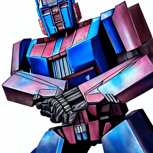 Prompt: Optimus prime as a human, 4k, digital art, highly detailed