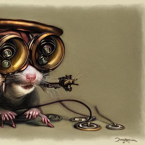 Image similar to a rat with steampunk googles, by Dan Witz