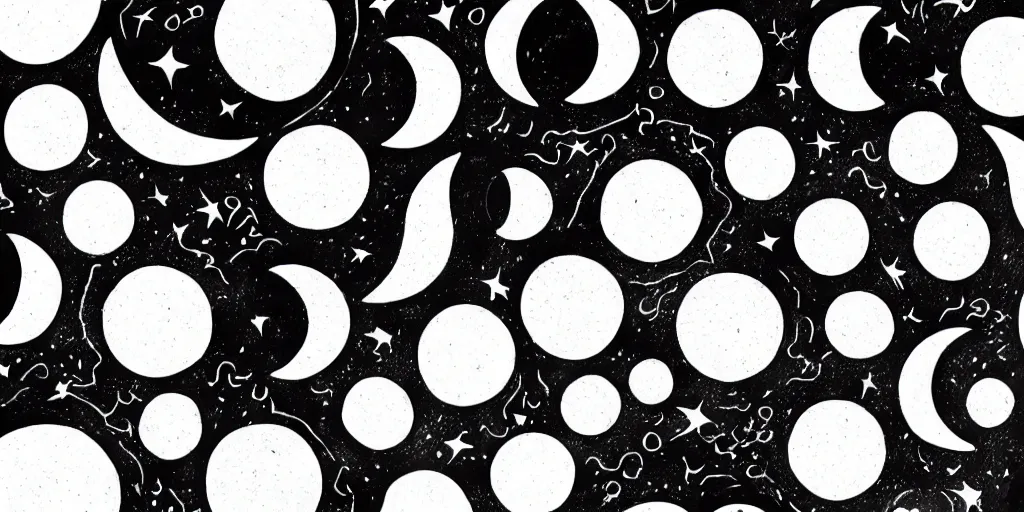 Prompt: moon phases black and white illustration