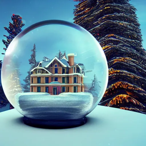 Image similar to a snow globe with a building in it, a computer rendering by leandro erlich, trending on cgsociety, retrofuturism, tesseract, isometric, physically based rendering