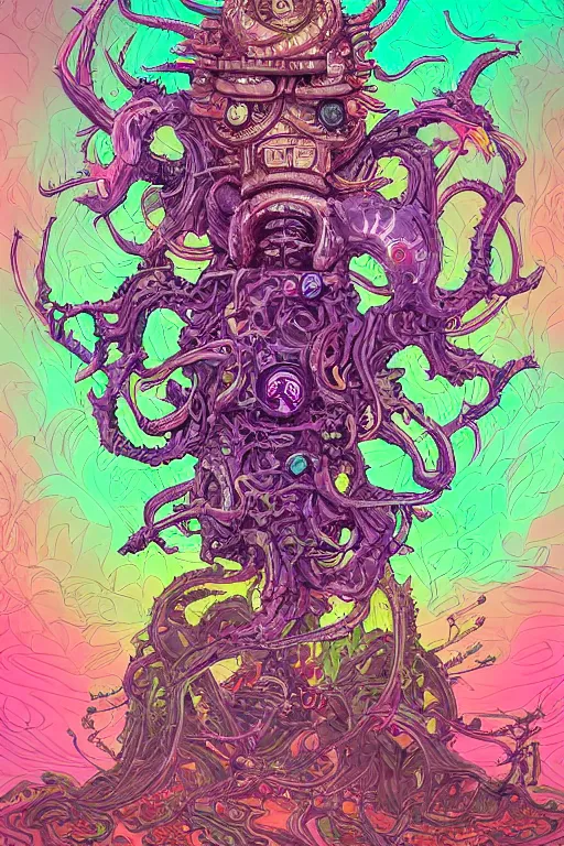 Image similar to creature sushi roots cactus elemental flush of force nature micro world fluo light deepdream a wild amazing steampunk baroque ancient alien creature, intricate detail, colorful digital painting that looks like it is from borderlands and by feng zhu and loish and laurie greasley, victo ngai, andreas rocha, john harris