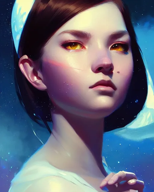 Image similar to a potrait of a space fanstasy cat, fine details. night setting. realistic shaded lighting poster by ilya kuvshinov katsuhiro, artgerm, jeremy lipkin and michael garmash, unreal engine, radiant light, detailed and intricate environment, digital art, trending on art station