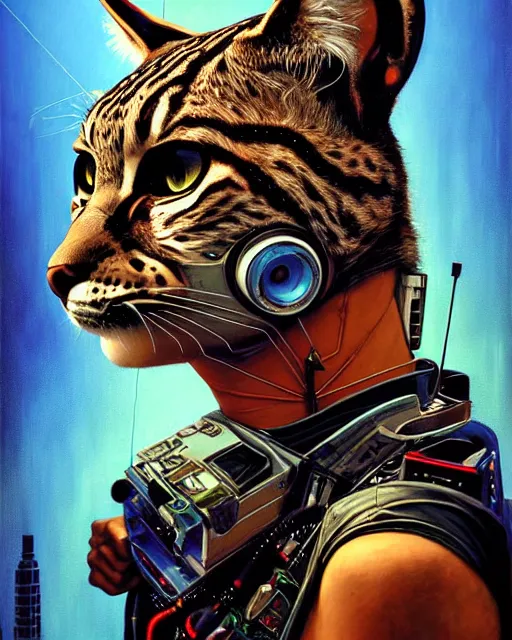 Image similar to a portrait of an anthropomorphic cyberpunk bobcat by sandra chevrier, by jon foster, detailed render, tape deck, epic composition, cybernetics, 4 k realistic, cryengine, realistic shaded lighting, sharp focus, masterpiece, by enki bilal