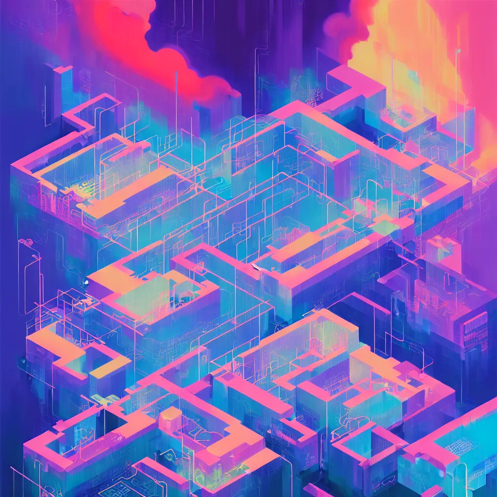 Image similar to illustration of a data-center architecture schema, connector, firewall, cloud, security, datastream or river, painting by Jules Julien, Leslie David and Lisa Frank and Peter Mohrbacher and Alena Aenami and Dave LaChapelle muted colors with minimalism