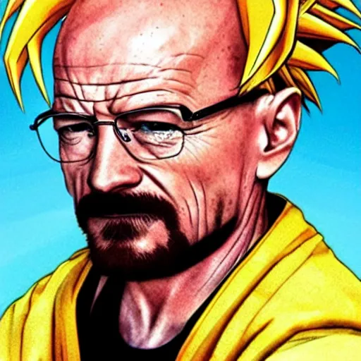 Image similar to walter white as a super saiyan