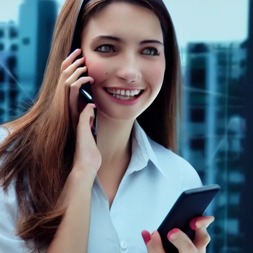 Prompt: girl making a phone call, business clothes, digital art, close up image, high detail