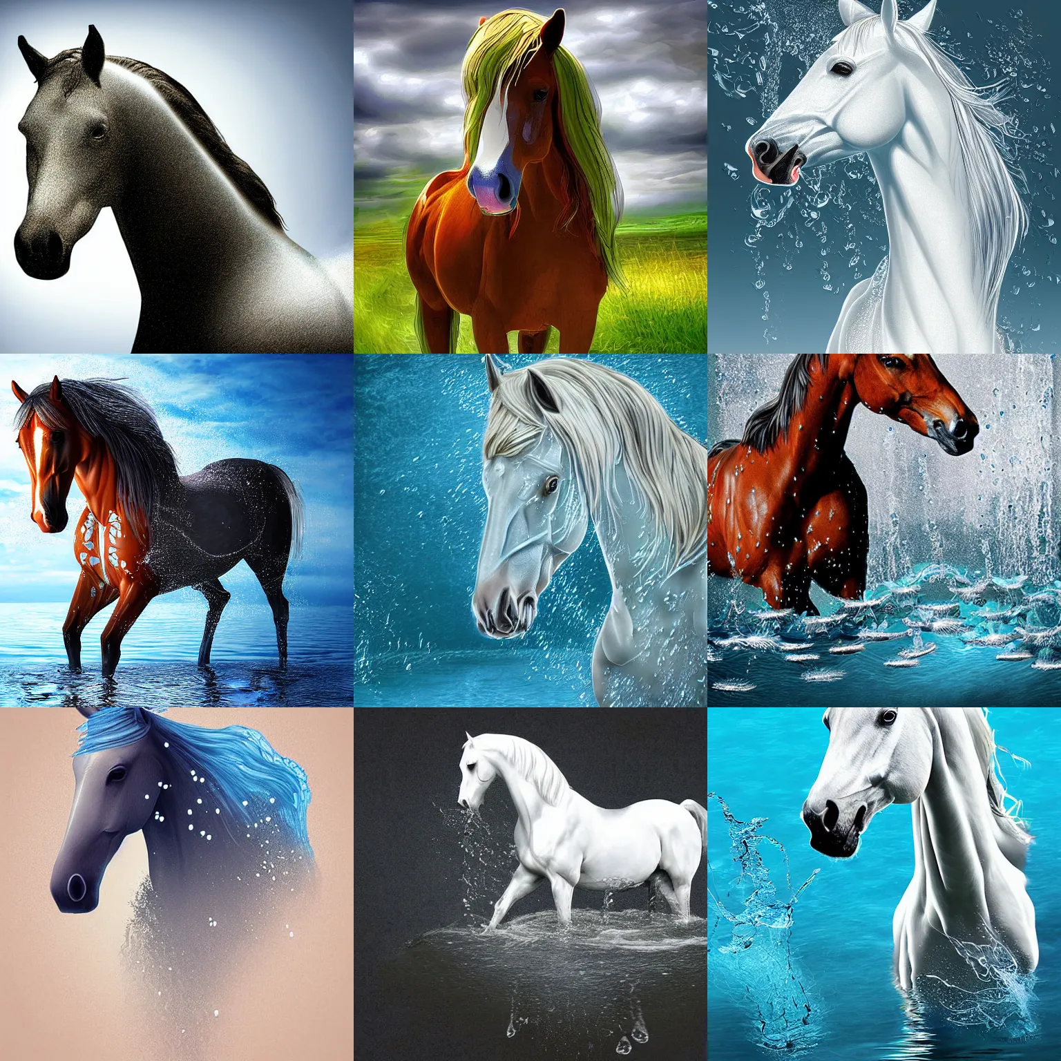 Prompt: an horse made of water, transparent, digital art, stunning