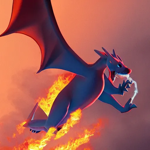 Image similar to charizard flying above new york, high detail shot, smoking, render, cgsociety, photorealism