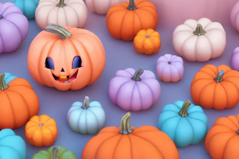 Image similar to a cute pumpkin, soft texture, pastel colours, colorful, cute, pixar animation style, detailed, soft light, octane render, 4 k