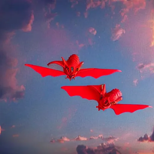 Image similar to tiny cute red dragons flying on the skies of tokyo, photorealism, real photograph