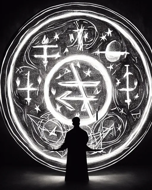 Prompt: ink painting of mage reciting an incantation and standing on glowing circular runes in the middle of dark room, high production value, intricate details, high resolution, hyperrealistic, hdr, high definition, masterpiece, ultra realistic, highly detailed, hd, sharp focus, non blurry, sharp, smooth