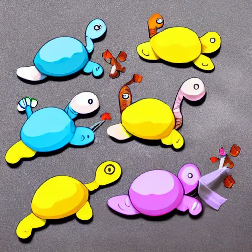Prompt: snail animal toy illustration sticker, cute, cartoon, kids