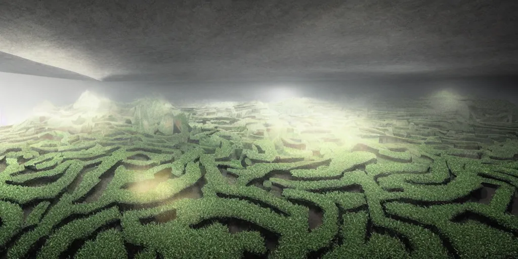 Prompt: the grand landscape of the endless maze, art by kotaro chiba, volumetric lighting, high contrast