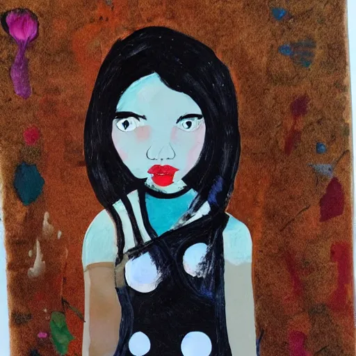 Image similar to a mixed media painting of a whimsical girl