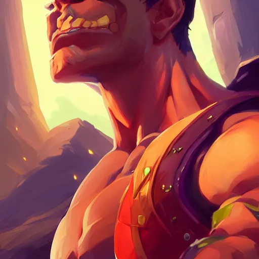 Prompt: portrait muscular handsome hero fantasy art heartstone video game icon, 2 d game art gta cover, official fanart behance hd artstation by jesper ejsing, by rhads, makoto shinkai and lois van baarle, ilya kuvshinov, rossdraws