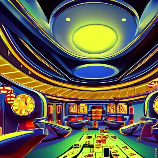 Image similar to futuristic casino, crisp, artistic, artstation, luxury, las vegas, beautiful, concept art, cartoon