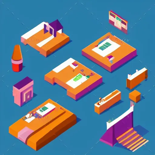 Prompt: isometric flat art graphic for children story generator that is exciting and promotional