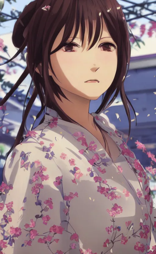 Prompt: anime style, gta 5, a girl, yukata clothing, sakura tree in background, brown short hair, hair down, symmetrical facial features, from arknights, hyper realistic, rule of thirds, extreme detail, 4 k drawing, safebooru, realistic lighting, by alphonse mucha, greg rutkowski, sharp focus, backlit