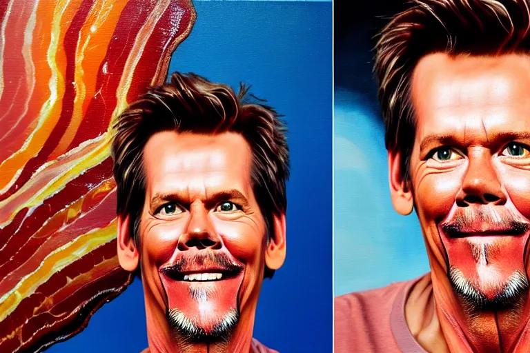 Image similar to a painting bacon with kevin bacon's face, 8 k, cinematic, movie still