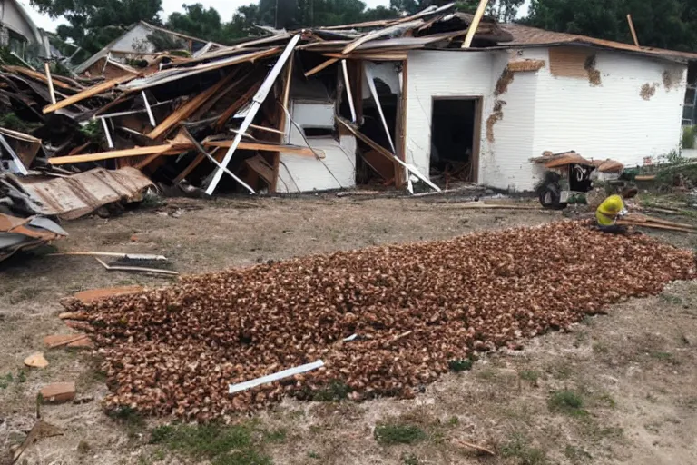 Prompt: 4 meter tall ant army destroying houses small town, shaky amateur photos by witnesses