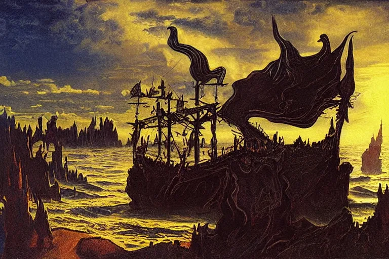 Image similar to miskatonic university big bang seascape in the style of dr. seuss,'harry potter directed by christopher columbus ', painting by albert bierstadt