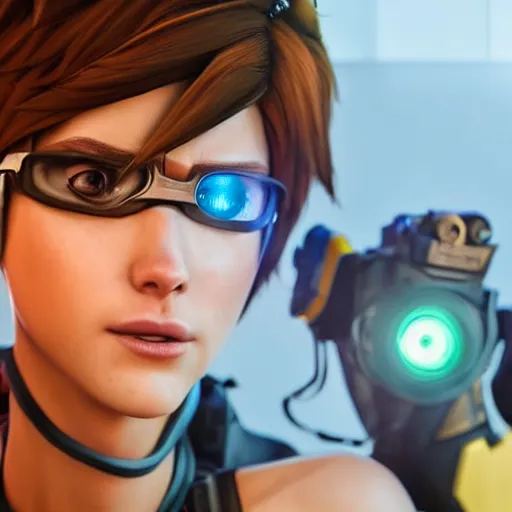 Prompt: stunning award winning hyperrealistic hdr 8 k highly detailed photo of tracer as a real human