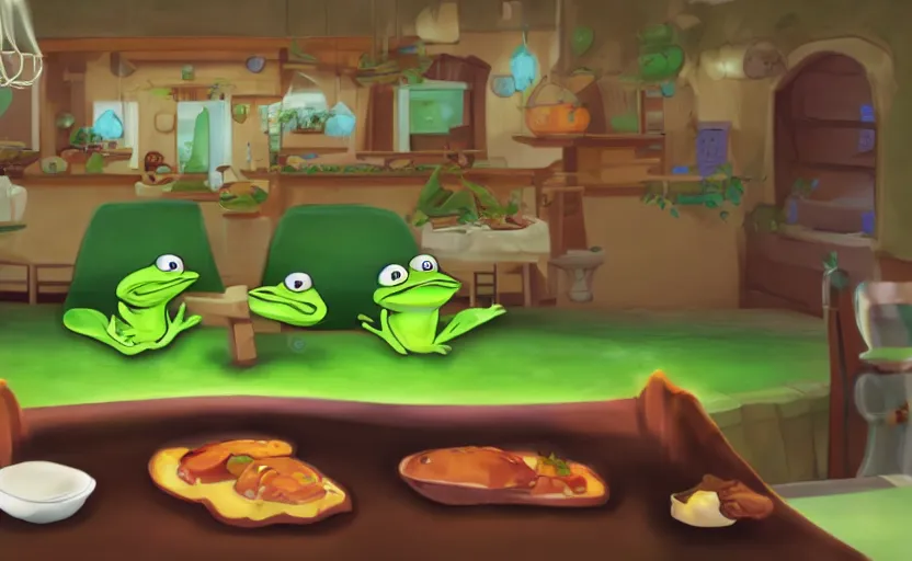 Image similar to game about a cute frog chef in italy, frog chef in foreground, unity screenshot,