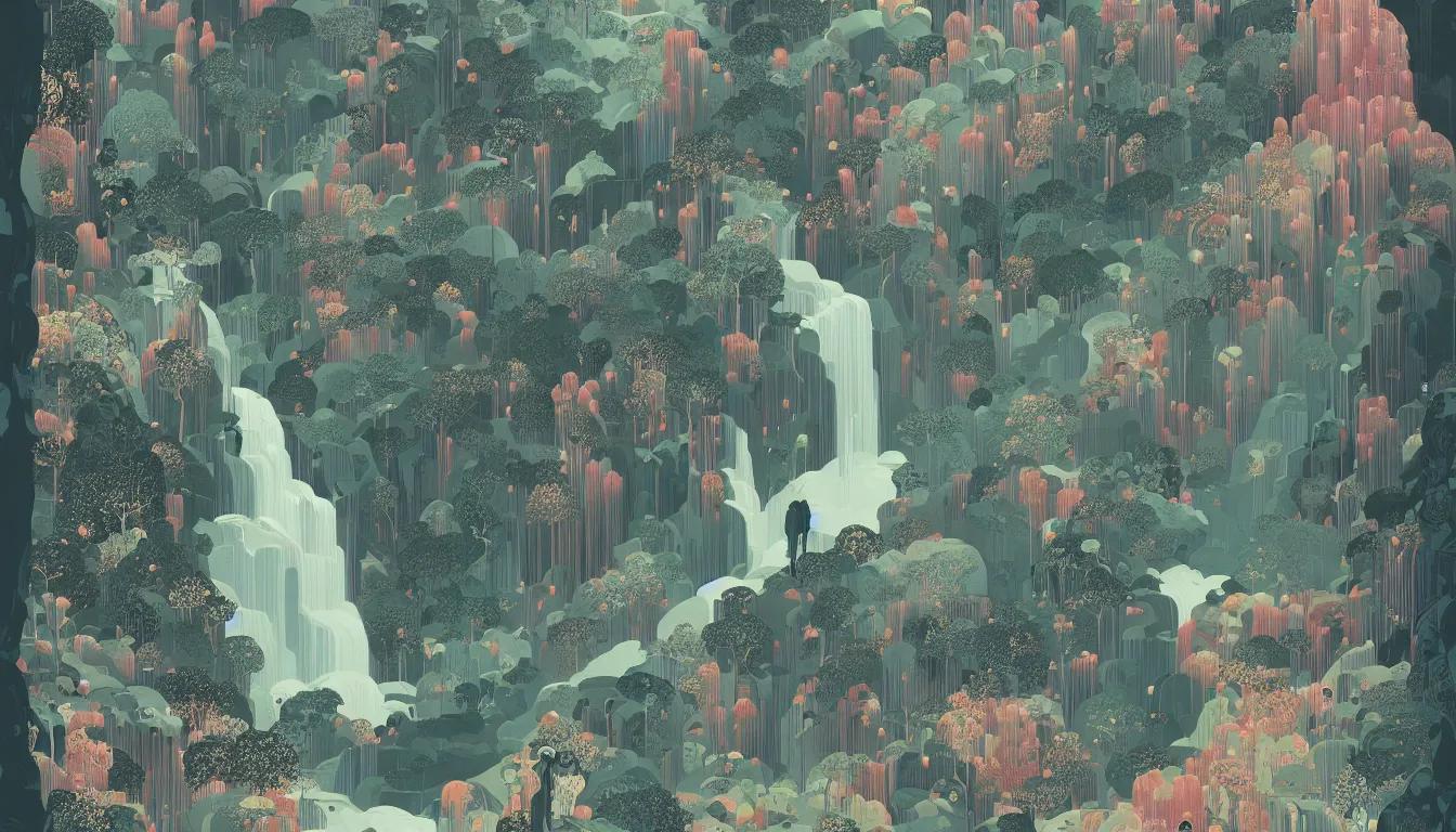 Image similar to waterfall by Victo Ngai, minimalist, detailed, kilian eng, josan gonzalez