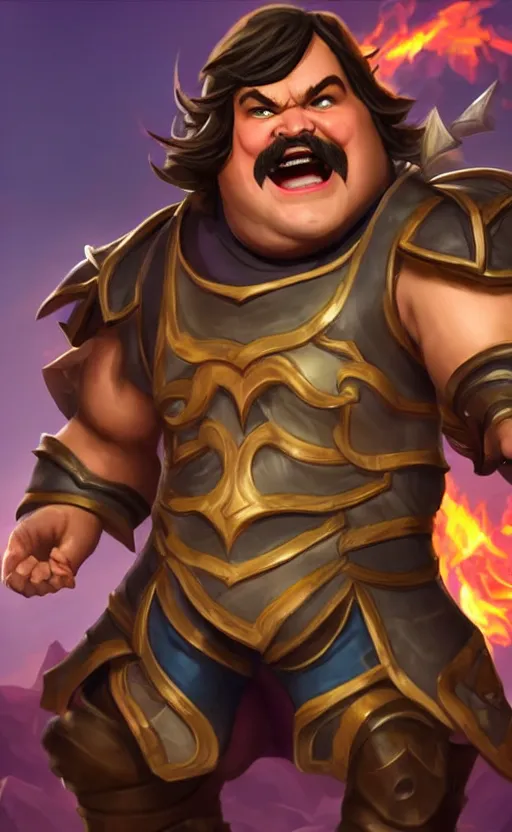 Image similar to Jack Black as a character in the game League of Legends, with a background based on the game League of Legends, detailed face, old 3d graphics