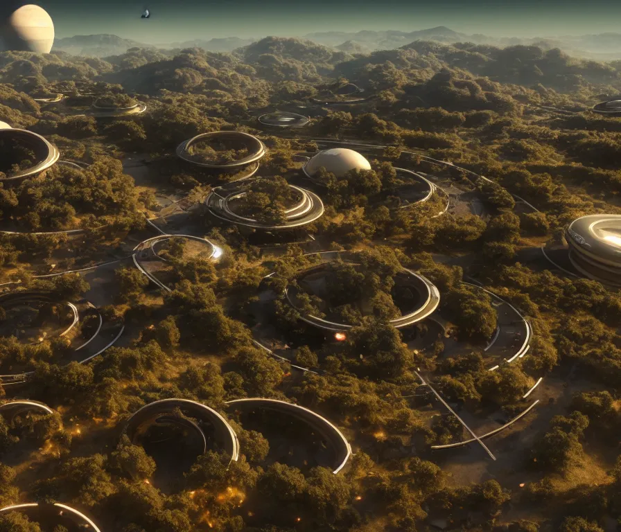 Prompt: Stanford torus colony, view of villages and hills. Space colony, inside view, octane rendering, humanity's cosmic future, cinematic, hyperdetailed, photorealistic, hyperrealism, octane rendering, 8k, depth of field, bokeh, masterpiece, fantastic art