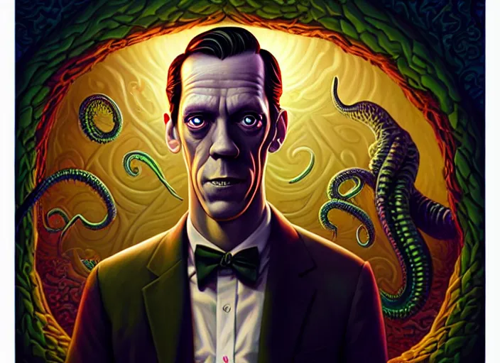 Image similar to lovecraft lovecraftian portrait of hugh laurie, cthulhu, pixar style, by tristan eaton stanley artgerm and tom bagshaw.