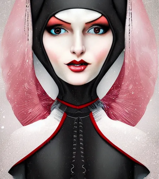 Image similar to beautiful female character inspired by venice carnival, christmas and nun | | digital artwork made by greg rutswork, anna dittmann and lois van barlee, symmetrical, anatomically correct