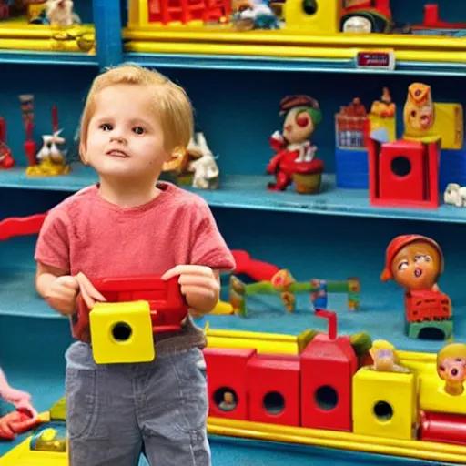 Prompt: Charlie in the Toy Factory