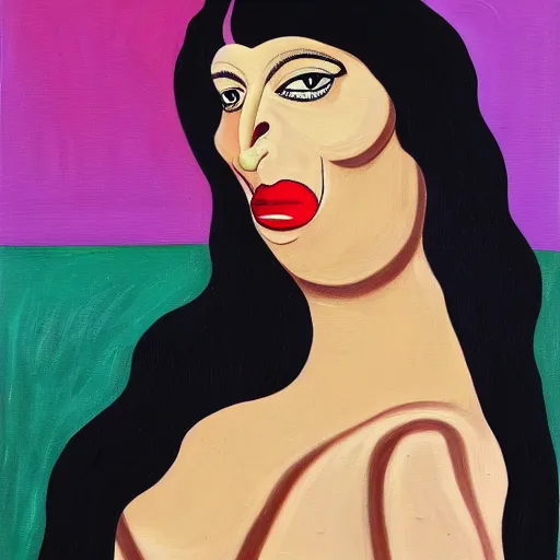 Prompt: portrait of kim kardashian painted in the style of george condo, intricate, dark, highly detailed, oil on canvas, terrifying, brilliantly colored, 8 k