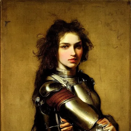 Image similar to portrait of a gorgeous russian woman in armor by Valentin de Boulogne