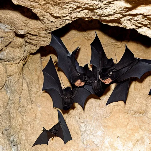 Prompt: photo of bats conspiring togheter in a cave