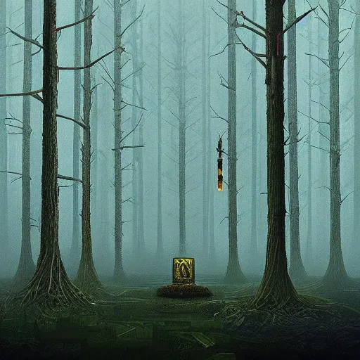 Image similar to “inside the Forest Temple from LOZ: OOT hyperrealism in the style of Simon Stålenhag. Trending on artstation”