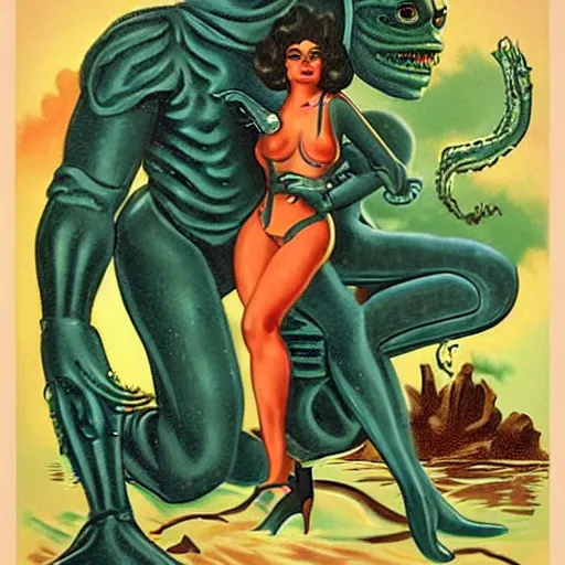 Prompt: vintage pulp art creature from The black lagoon