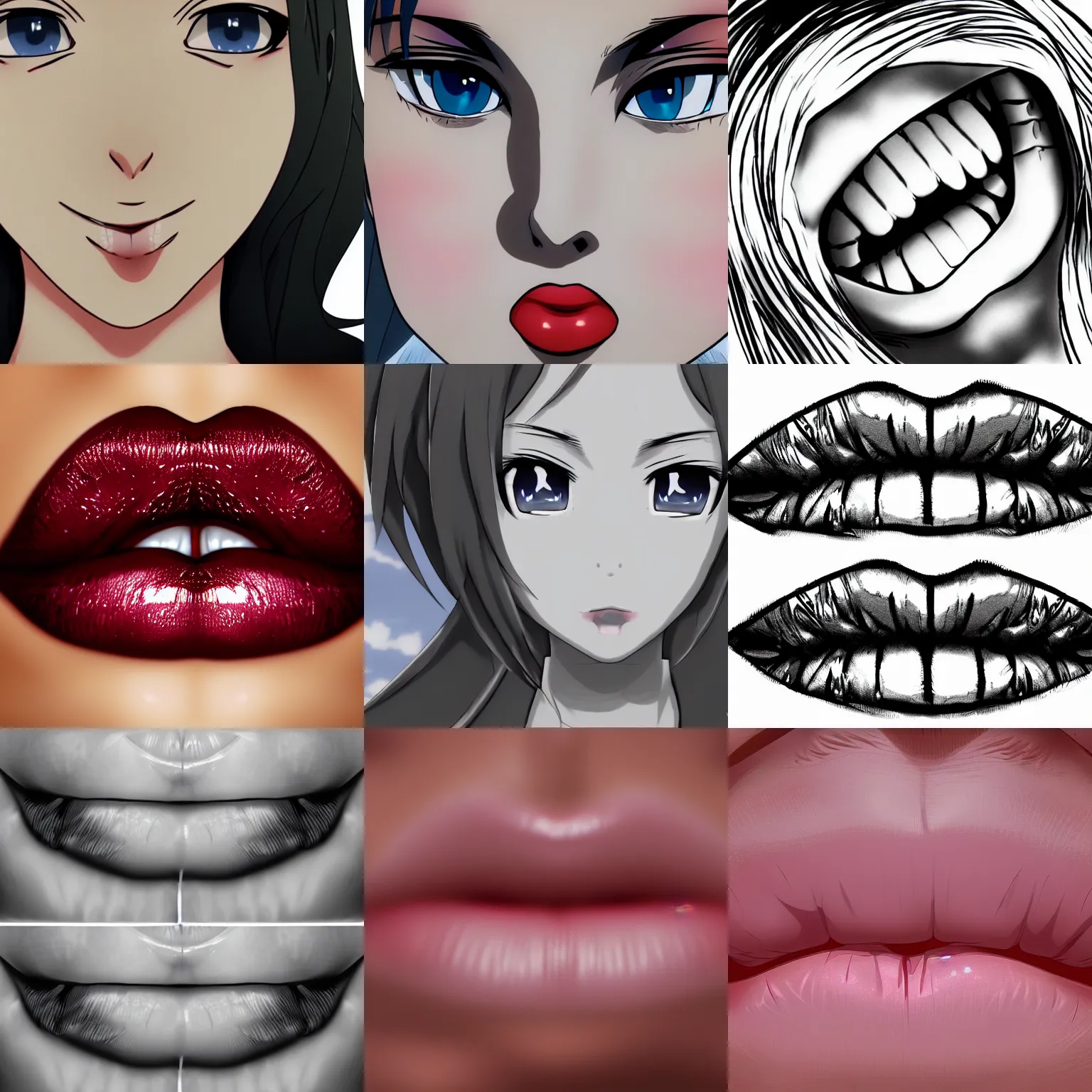 Prompt: extreme closeup anime of lips. trending on artstation. detailed