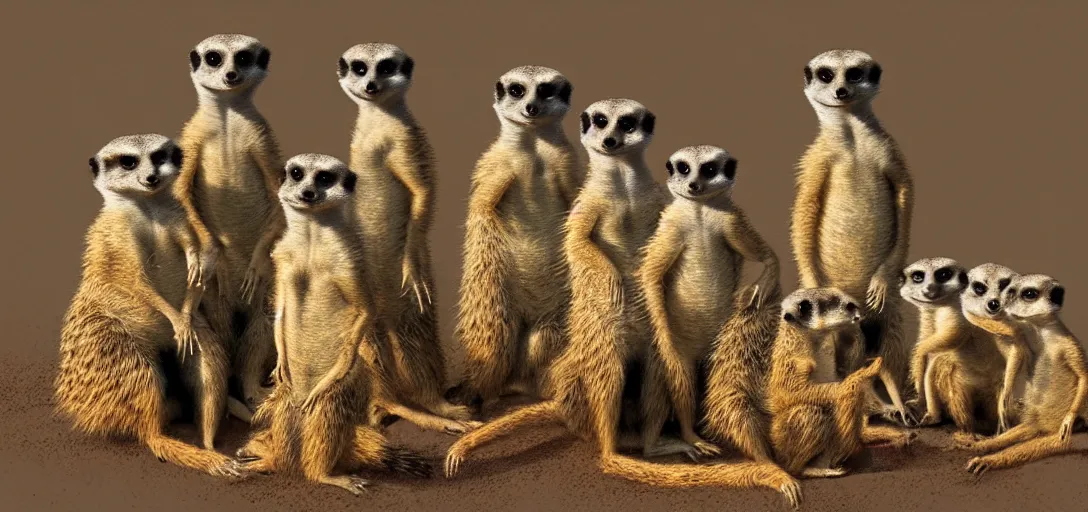 Image similar to meerkat sit in a circle and burn putin, artstation