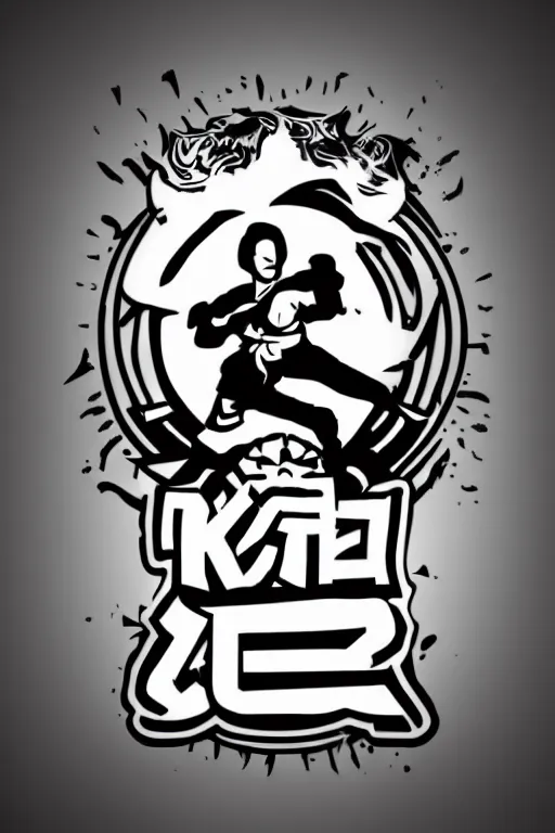 Image similar to a epic logo about martial arts, karate, kung-fu, vectorial, black and white, highly detailed, figurative