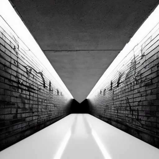 Prompt: dystopian underground prison, white walls, shiny floors, minimalist, stunning, light and shadows, catwalks