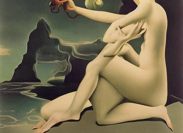 Image similar to impisoned female eldritch goddess by salvadore dali and rene magritte