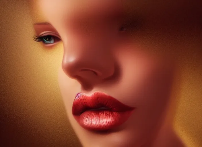 Image similar to woman love woman, sweet hugs, gold trim, atmoshperic, elegant, sharp focus, sand sea, red sun, huge lips, by kardie art ♥, trending on artstation, intricate details