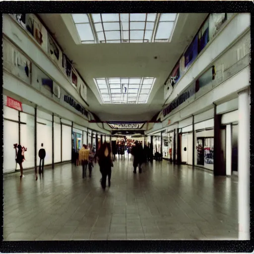 Prompt: Liminal spaces, mall interiors, polaroid photograph