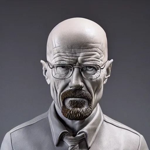 Image similar to a clay sculpture bust of walter white, photograph, studio lighting, award winning sculpture